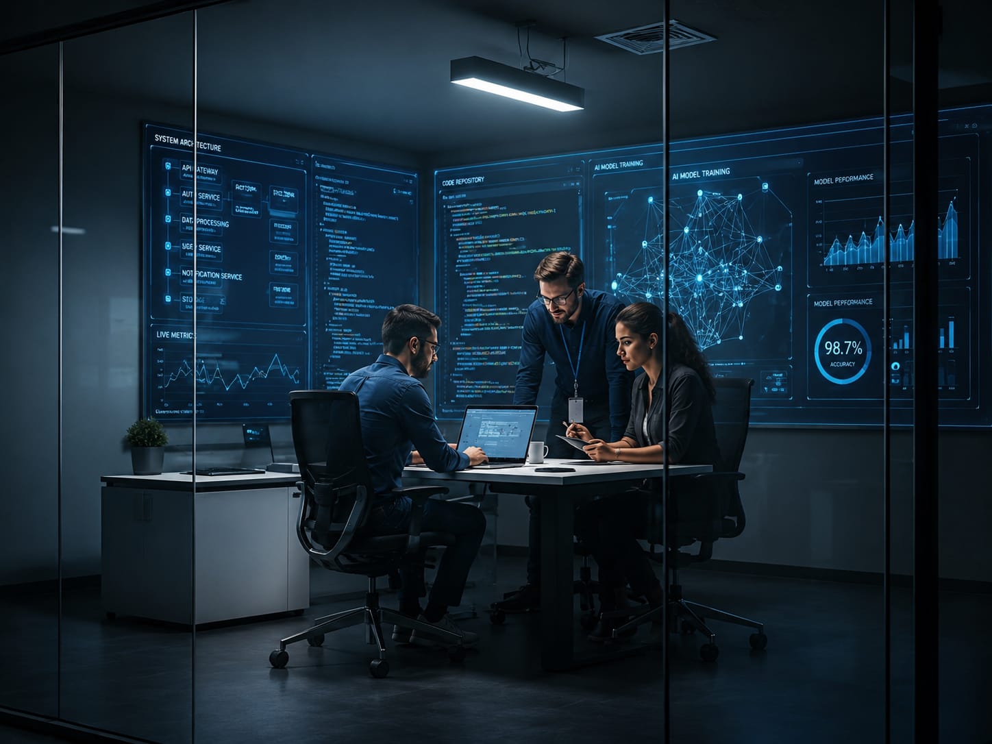 MountainGrid engineering team collaborating on system architecture and AI model performance
